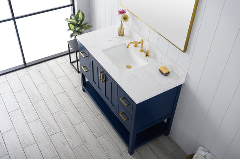 Henry 48" Modern Style Vanity with Carrara White Top - Blue