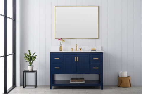 Henry 48" Modern Style Vanity with Carrara White Top - Blue