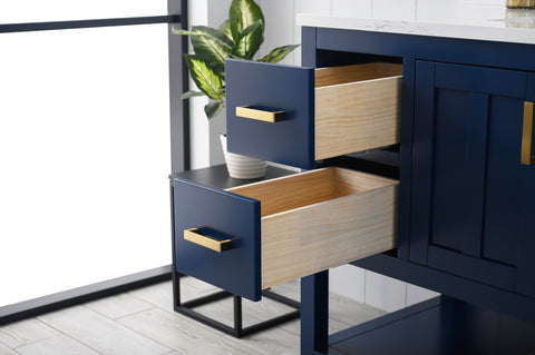 Henry 48" Modern Style Vanity with Carrara White Top - Blue