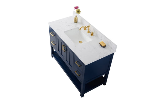 Henry 48" Modern Style Vanity with Carrara White Top - Blue