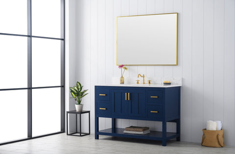 Henry 48" Modern Style Vanity with Carrara White Top - Blue
