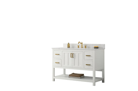 Henry 48" Modern Style Vanity with Carrara White Top - White