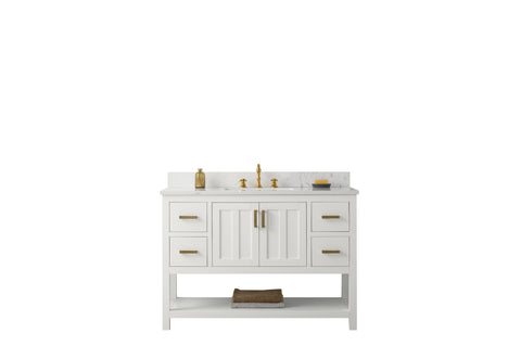 Henry 48" Modern Style Vanity with Carrara White Top - White