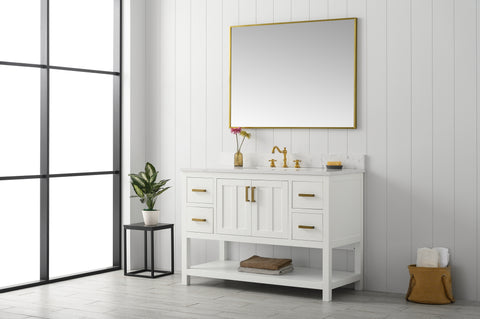 Henry 48" Modern Style Vanity with Carrara White Top - White