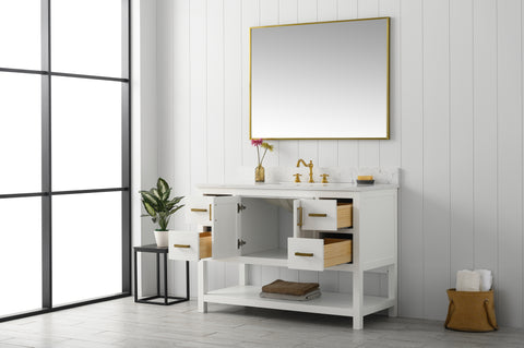 Henry 48" Modern Style Vanity with Carrara White Top - White