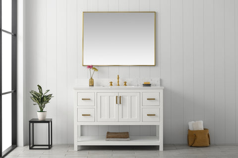 Henry 48" Modern Style Vanity with Carrara White Top - White