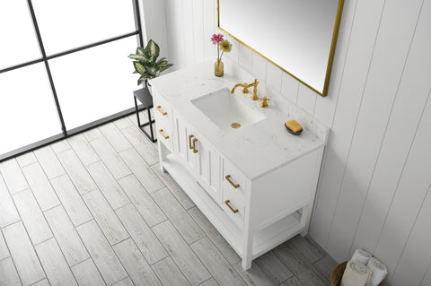 Henry 48" Modern Style Vanity with Carrara White Top - White