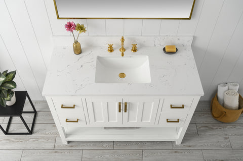 Henry 48" Modern Style Vanity with Carrara White Top - White
