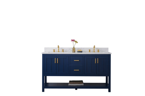 Henry 60" Modern Style Vanity with Carrara White Top - Blue