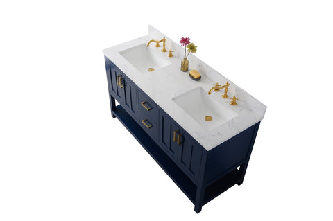 Henry 60" Modern Style Vanity with Carrara White Top - Blue
