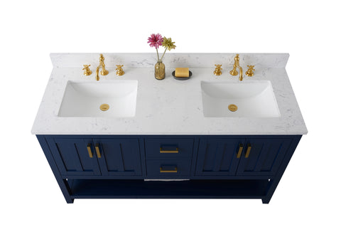 Henry 60" Modern Style Vanity with Carrara White Top - Blue