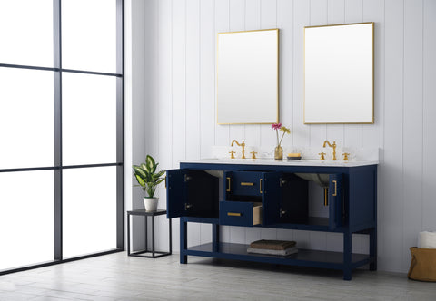 Henry 60" Modern Style Vanity with Carrara White Top - Blue