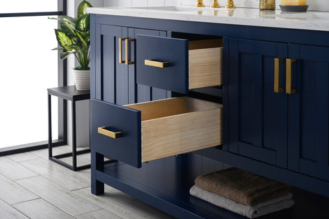 Henry 60" Modern Style Vanity with Carrara White Top - Blue