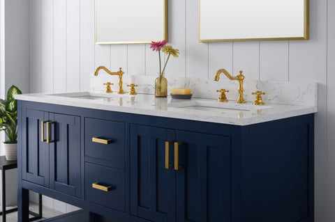 Henry 60" Modern Style Vanity with Carrara White Top - Blue