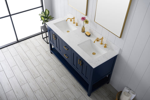 Henry 60" Modern Style Vanity with Carrara White Top - Blue