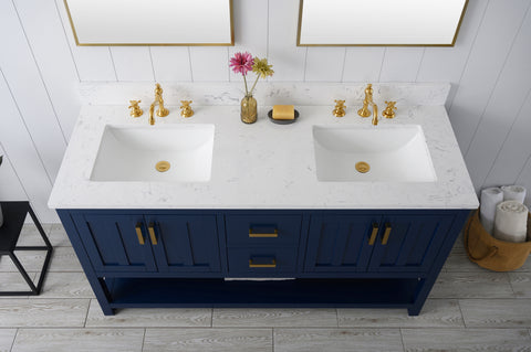 Henry 60" Modern Style Vanity with Carrara White Top - Blue