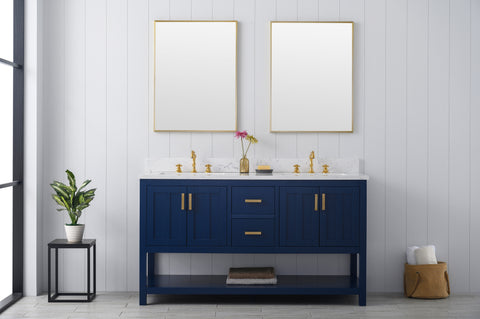 Henry 60" Modern Style Vanity with Carrara White Top - Blue