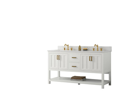 Henry 60" Modern Style Vanity with Carrara White Top - White