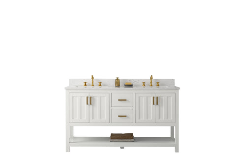 Henry 60" Modern Style Vanity with Carrara White Top - White