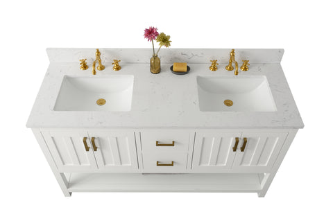 Henry 60" Modern Style Vanity with Carrara White Top - White