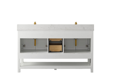 Henry 60" Modern Style Vanity with Carrara White Top - White