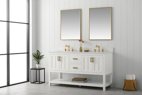 Henry 60" Modern Style Vanity with Carrara White Top - White