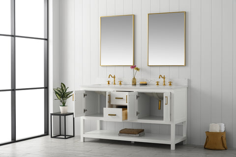 Henry 60" Modern Style Vanity with Carrara White Top - White
