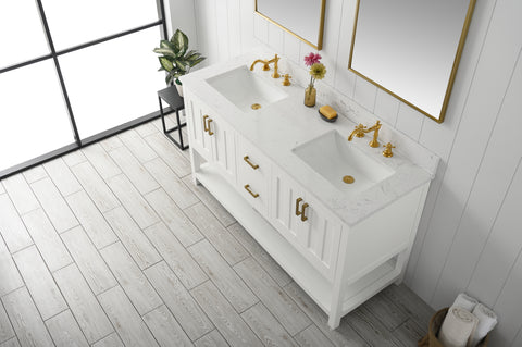 Henry 60" Modern Style Vanity with Carrara White Top - White