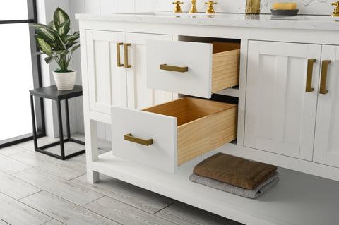 Henry 60" Modern Style Vanity with Carrara White Top - White