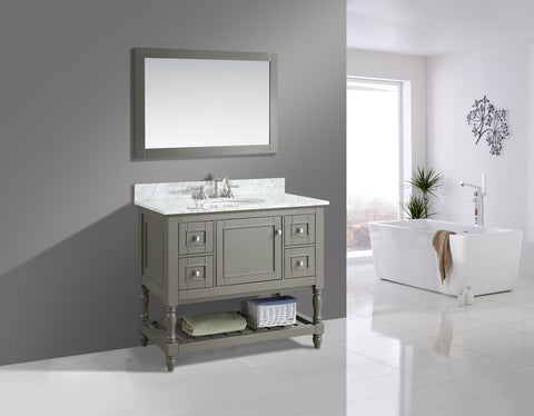 Silvia 42" Vanity Set with White Italian Carrara Marble Top - Distressed Gray