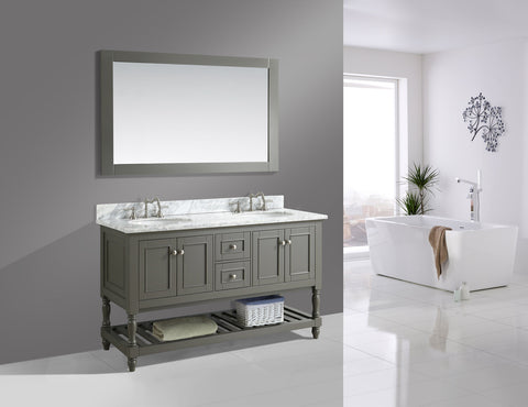 Silvia 60" Vanity Set with White Italian Carrara Marble Top - Distressed Gray