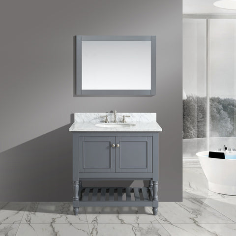 Silvia 36" Vanity Set with White Italian Carrara Marble Top - Charcoal（SOLD OUT）