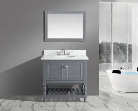 Silvia 36" Vanity Set with White Italian Carrara Marble Top - Charcoal（SOLD OUT）