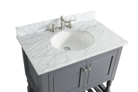Silvia 36" Vanity Set with White Italian Carrara Marble Top - Charcoal（SOLD OUT）