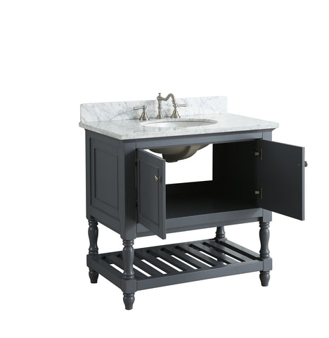 Silvia 36" Vanity Set with White Italian Carrara Marble Top - Charcoal（SOLD OUT）
