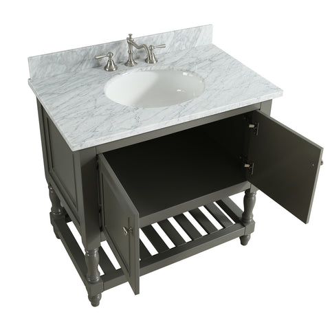 Silvia 36" Vanity Set with White Italian Carrara Marble Top - Distressed Gray