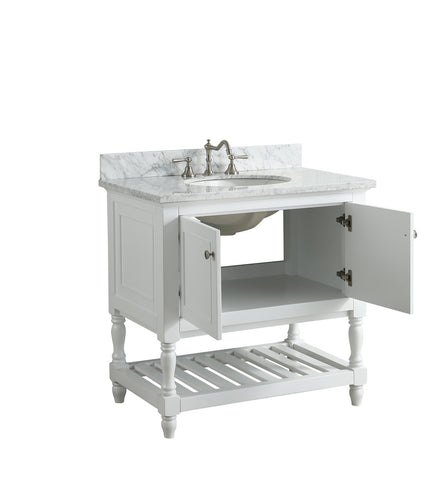 Silvia 36" Vanity Set with White Italian Carrara Marble Top - White