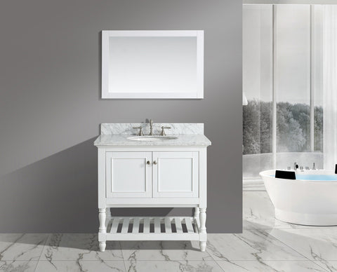 Silvia 36" Vanity Set with White Italian Carrara Marble Top - White