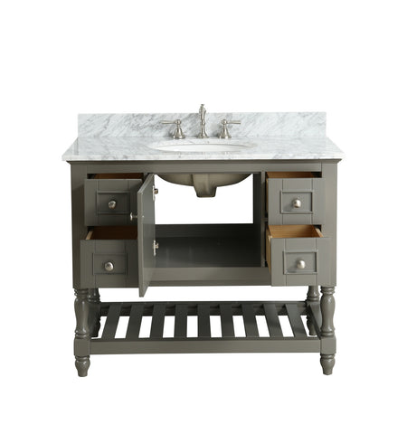 Silvia 42" Vanity Set with White Italian Carrara Marble Top - Distressed Gray
