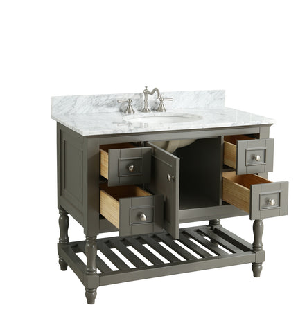 Silvia 42" Vanity Set with White Italian Carrara Marble Top - Distressed Gray