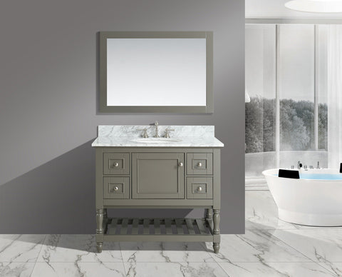 Silvia 42" Vanity Set with White Italian Carrara Marble Top - Distressed Gray