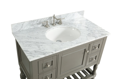 Silvia 42" Vanity Set with White Italian Carrara Marble Top - Distressed Gray