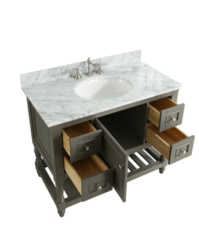 Silvia 42" Vanity Set with White Italian Carrara Marble Top - Distressed Gray