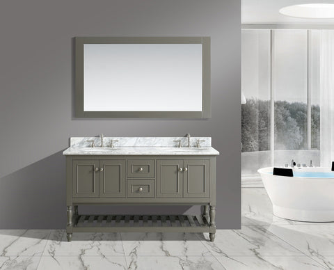 Silvia 60" Vanity Set with White Italian Carrara Marble Top - Distressed Gray