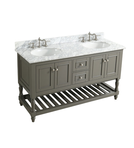 Silvia 60" Vanity Set with White Italian Carrara Marble Top - Distressed Gray