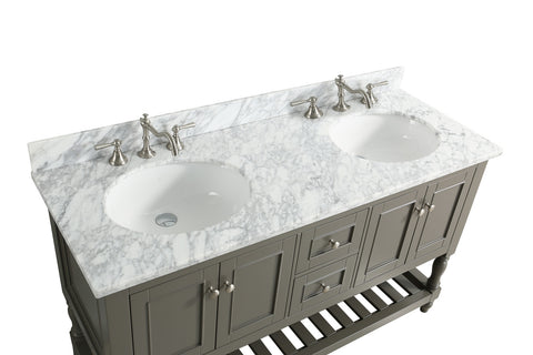 Silvia 60" Vanity Set with White Italian Carrara Marble Top - Distressed Gray