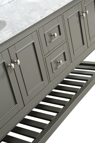 Silvia 60" Vanity Set with White Italian Carrara Marble Top - Distressed Gray