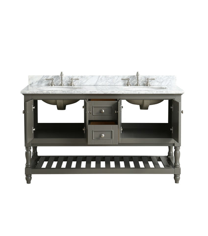 Silvia 60" Vanity Set with White Italian Carrara Marble Top - Distressed Gray