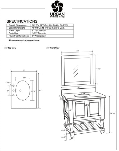 Silvia 36" Vanity Set with White Italian Carrara Marble Top - Charcoal（SOLD OUT）